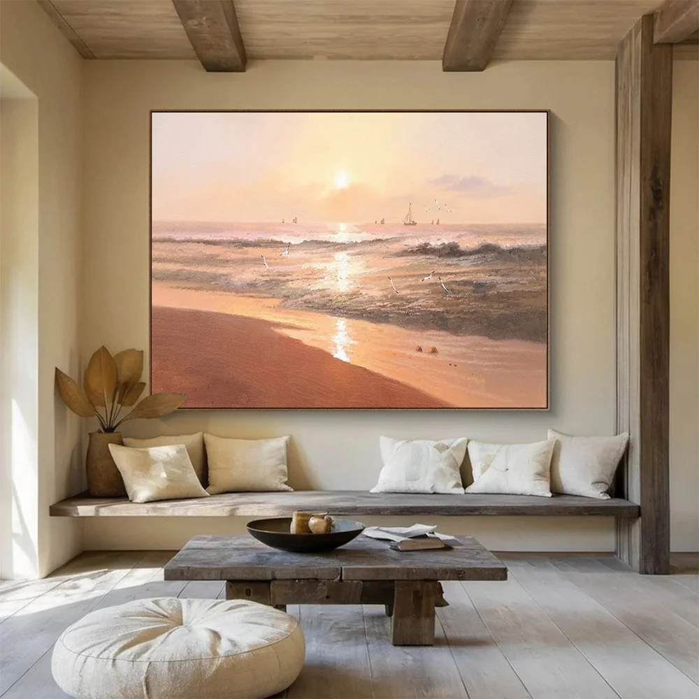 Golden Handmade Original Evening Coastal Abstract Wall Art IA164